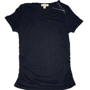 Michael Kors Zip Shoulder With Scrunched Sides Black Shirt